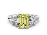 White gold Fancy Yellow Emerald  Diamond Floral Cluster Ring with Solitaire Band and Prong Setting_94