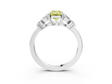 White gold Fancy Yellow Emerald  Diamond Floral Cluster Ring with Solitaire Band and Prong Setting_97