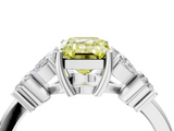 White gold Fancy Yellow Emerald  Diamond Floral Cluster Ring with Solitaire Band and Prong Setting_98