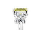 White gold Fancy Yellow Emerald  Diamond Floral Cluster Ring with Solitaire Band and Prong Setting_99