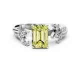 White gold Fancy Yellow Emerald  Diamond Floral Vine Solitaire Engagement Ring_3