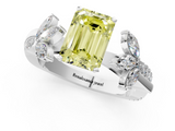 White gold Fancy Yellow Emerald  Diamond Floral Vine Solitaire Engagement Ring_4