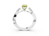 White gold Fancy Yellow Emerald  Diamond Floral Vine Solitaire Engagement Ring_6