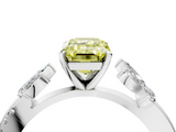 White gold Fancy Yellow Emerald  Diamond Floral Vine Solitaire Engagement Ring_7