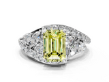 White gold Fancy Yellow Emerald  Diamond Halo Ring with Marquise and Pavé Band in Prong Setting_84