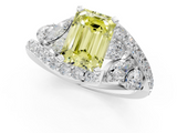White gold Fancy Yellow Emerald  Diamond Halo Ring with Marquise and Pavé Band in Prong Setting_85