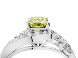 White gold Fancy Yellow Emerald  Diamond Halo Ring with Marquise and Pavé Band in Prong Setting_88