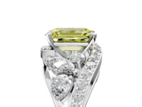 White gold Fancy Yellow Emerald  Diamond Halo Ring with Marquise and Pavé Band in Prong Setting_89