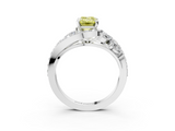 White gold Fancy Yellow Emerald  Diamond Halo Ring with Marquise and Pavé Band in Prong Setting_93