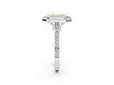 White gold Fancy Yellow Emerald  Diamond Halo Ring with Milgrain Frame and Pavé Band_73