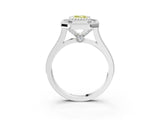 White gold Fancy Yellow Emerald  Diamond Halo Ring with Milgrain Frame and Pavé Band_75