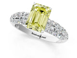 White gold Fancy Yellow Emerald  Diamond Pavé Band Solitaire Ring with Four-Prong Setting_67