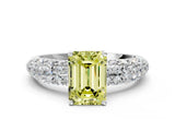 White gold Fancy Yellow Emerald  Diamond Pavé Band Solitaire Ring with Four-Prong Setting_68