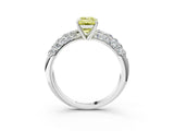 White gold Fancy Yellow Emerald  Diamond Pavé Band Solitaire Ring with Four-Prong Setting_71