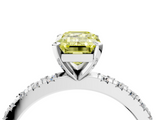White gold Fancy Yellow Emerald  Diamond Pavé Band Solitaire with Four-Prong Setting_199