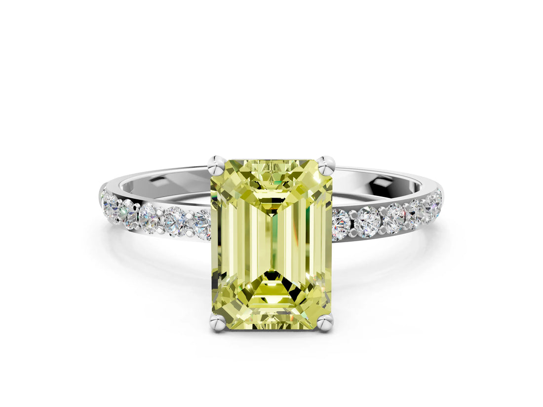 White gold Fancy Yellow Emerald  Diamond Pavé Band with Six-Prong Setting_45