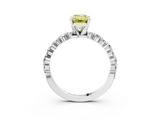 White gold Fancy Yellow Emerald  Diamond Prong Set Engagement Ring with Pave Band_229