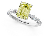White gold Fancy Yellow Emerald  Diamond Prong Set Engagement Ring with Pave Band_233
