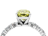 White gold Fancy Yellow Emerald  Diamond Prong Set Engagement Ring with Pave Band_237