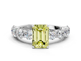 White gold Fancy Yellow Emerald  Diamond Prong Setting with Side Stones on a Pave Band_135