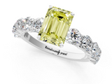 White gold Fancy Yellow Emerald  Diamond Prong Setting with Side Stones on a Pave Band_136