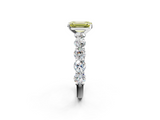 White gold Fancy Yellow Emerald  Diamond Prong Setting with Side Stones on a Pave Band_137