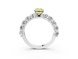 White gold Fancy Yellow Emerald  Diamond Prong Setting with Side Stones on a Pave Band_138