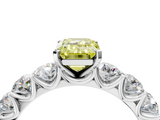 White gold Fancy Yellow Emerald  Diamond Prong Setting with Side Stones on a Pave Band_139