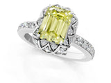 White gold Fancy Yellow Emerald  Diamond Solitaire Ring with Shared Prong Pavé Band_67