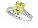 White gold Fancy Yellow Emerald  Diamond Solitaire with Pave Band and Six-Prong Setting_21