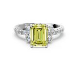 White gold Fancy Yellow Emerald  Diamond Three-Stone Pave Band with Four-Prong Setting_20