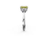 18K White Gold 5.03 Carat Yellow VVS2 Emerald Diamond Three-Stone Ring with Trapezoid Side Stones and Prong Setting