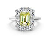 White gold Fancy Yellow Emerald  Halo Cluster Diamond Engagement Ring with Prong Setting and Polished Band_45