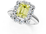 White gold Fancy Yellow Emerald  Halo Cluster Diamond Engagement Ring with Prong Setting and Polished Band_46