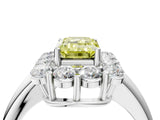 White gold Fancy Yellow Emerald  Halo Cluster Diamond Engagement Ring with Prong Setting and Polished Band_49