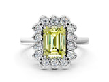 White gold Fancy Yellow Emerald  Halo Cluster Diamond Engagement Ring with Solitaire Band and Prong Setting_49