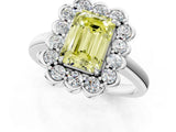 White gold Fancy Yellow Emerald  Halo Cluster Diamond Engagement Ring with Solitaire Band and Prong Setting_50