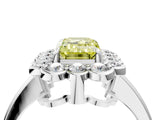 White gold Fancy Yellow Emerald  Halo Cluster Diamond Engagement Ring with Solitaire Band and Prong Setting_53