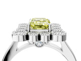 White gold Fancy Yellow Emerald  Halo Diamond Cluster Engagement Ring with Milgrain Bezel Setting and Solitaire Band_19