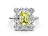 White gold Fancy Yellow Emerald  Halo Diamond Cluster Engagement Ring with Milgrain Bezel Setting and Solitaire Band_27