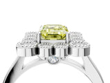 White gold Fancy Yellow Emerald  Halo Diamond Cluster Engagement Ring with Milgrain Bezel Setting and Solitaire Band_31