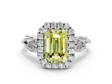 White gold Fancy Yellow Emerald  Halo Diamond Engagement Ring with Filigree Band and Four-Prong Setting_105