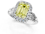 White gold Fancy Yellow Emerald  Halo Diamond Engagement Ring with Filigree Band and Four-Prong Setting_106