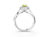 White gold Fancy Yellow Emerald  Halo Diamond Engagement Ring with Filigree Band and Four-Prong Setting_108