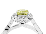 White gold Fancy Yellow Emerald  Halo Diamond Engagement Ring with Filigree Band and Four-Prong Setting_109