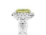 White gold Fancy Yellow Emerald  Halo Diamond Engagement Ring with Filigree Band and Four-Prong Setting_110