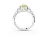 White gold Fancy Yellow Emerald  Halo Diamond Engagement Ring with Intricate Filigree Band and Four-Prong Setting_40