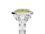 White gold Fancy Yellow Emerald  Halo Diamond Engagement Ring with Intricate Filigree Band and Four-Prong Setting_41