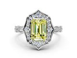 White gold Fancy Yellow Emerald  Halo Diamond Engagement Ring with Milgrain Band and Four-Prong Setting_49