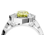 White gold Fancy Yellow Emerald  Halo Diamond Engagement Ring with Milgrain Band and Four-Prong Setting_53